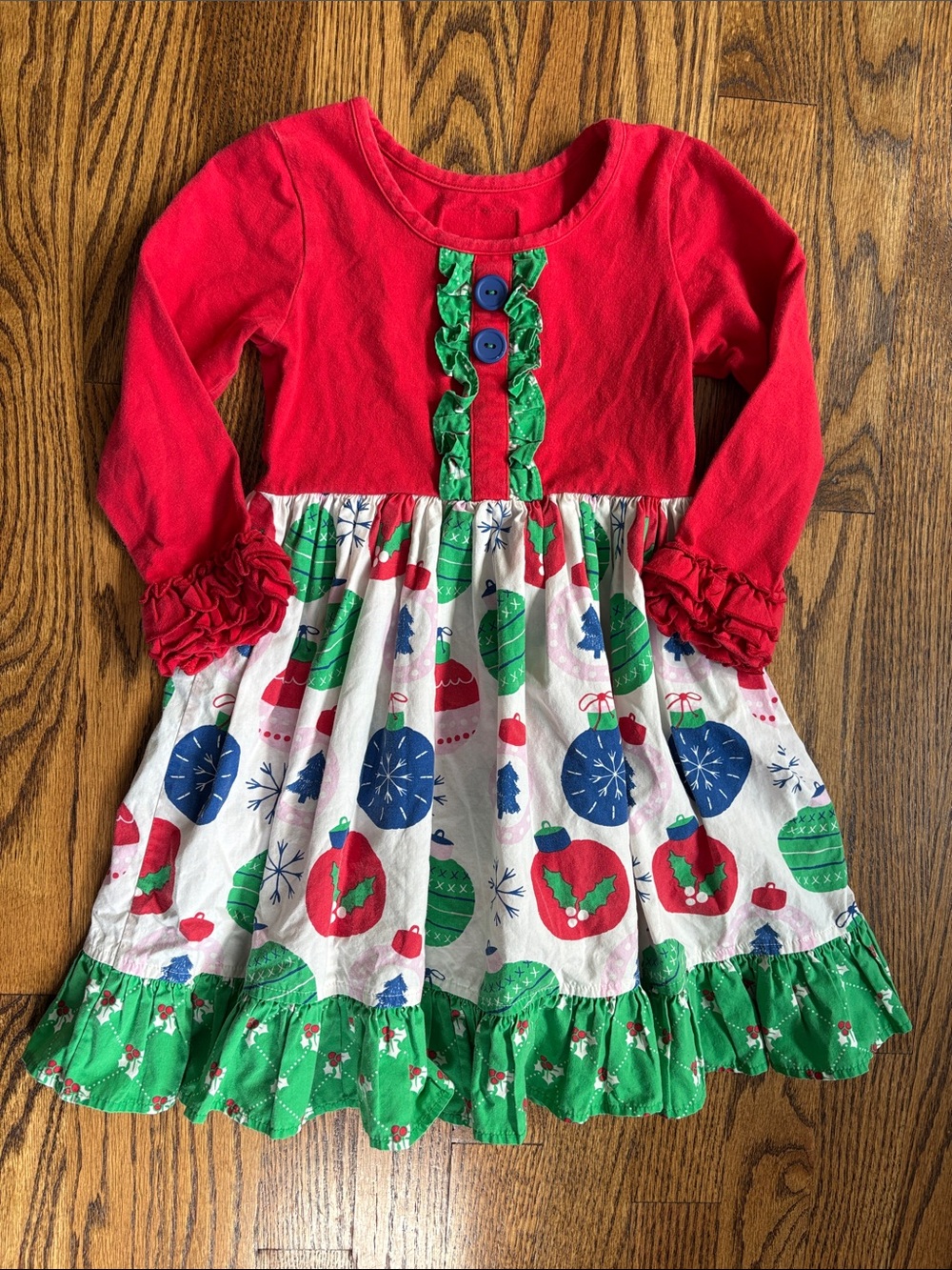 Eleanor Rose Christmas ornament ruffle dress, size 4-5. Excellent condition